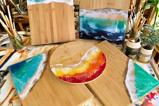 Epoxy Resin Cheese Board Art Class - The main pour: measure, mix, color, and pour