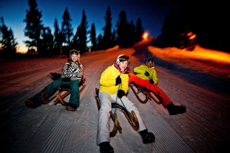 From Interlaken: Night Sledding with Cheese Fondue Dinner - On the sled track: safety briefing, regrouping, and winter views